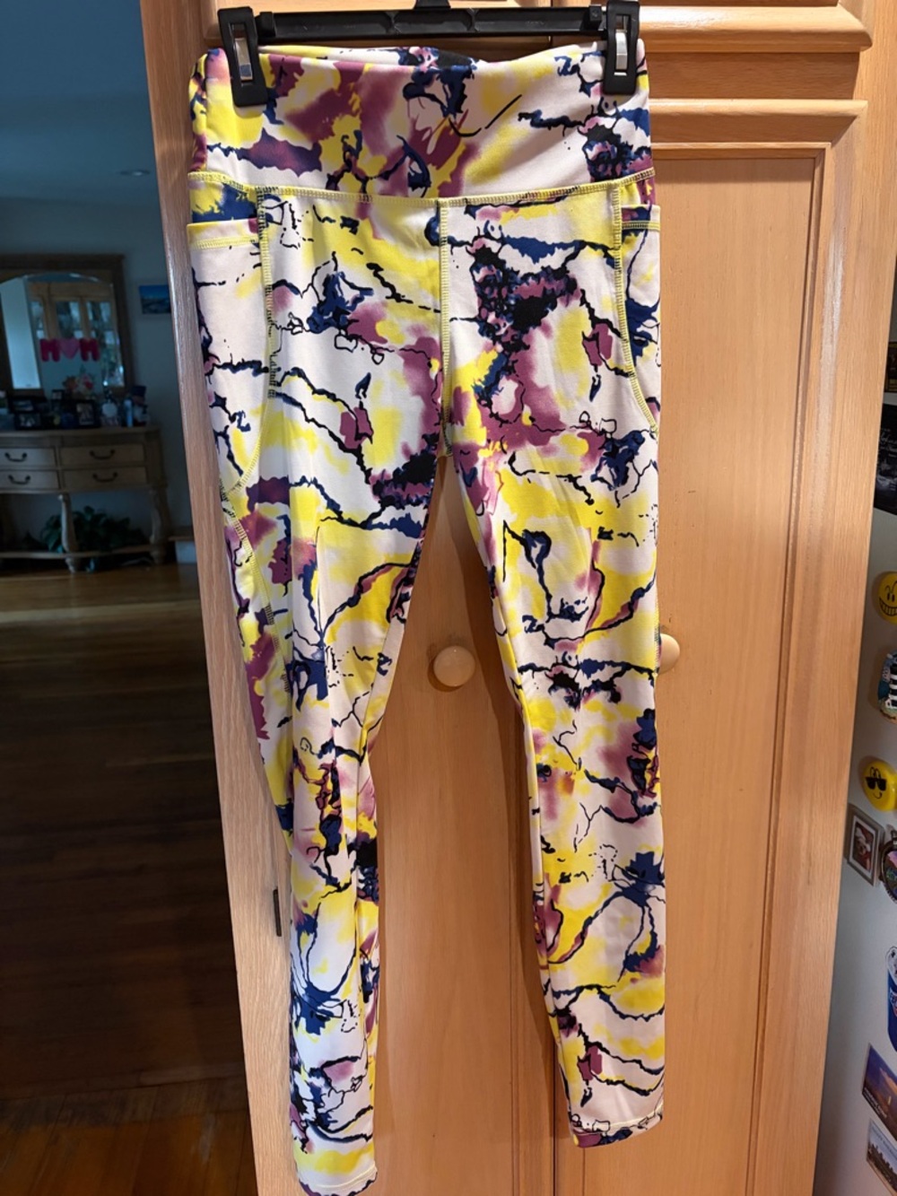 Women’s Printed Active Leggings in Yellow, Pink & Navy S/M